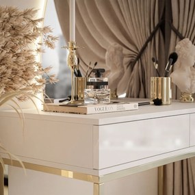 TOALETNÝ STOLÍK EMELINE BIELY + ZLATÝ LESK LED ZRKADLO