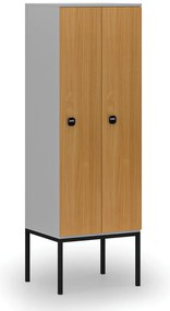 Drevená šatníková skrinka s podnožou, 2 oddiely, 1871 x 600 x 500 mm, demont, RFID zámok, sivá/buk