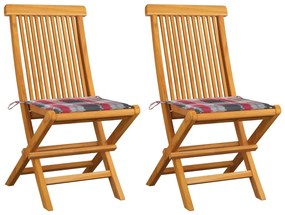 Záhradné stoličky+sivé kockované podložky 2 ks, tíkový masív 3062473