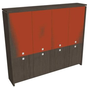 Vysoká skriňa Verno 248 x 46 x 210 cm, kombinované dvere, dub antracit / oranžová