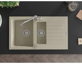 Mexen Matias, granitový drez 900x505x200 mm, 1,5-komorový a drezová batéria Carla, béžová, 6502-69-670700-00