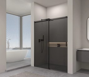 Erga Lynn, posuvné sprchové dvere do otvoru 150x195 cm, 8mm šedé sklo, čierny profil, ERG-V02-LYNN-D150-GR-BK
