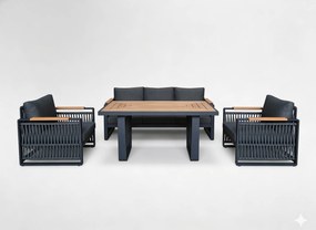 Garden Line SKOPJE HLINÍKOVÁ SÚPRAVA NÁBYTKU (SOFA + 2 KRESLÁ + STÔL) ŠEDÁ + ŠEDÉ VANKÚŠE *8109