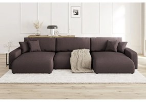 Hnedá menčestrová rozkladacia/s úložným priestorom rohová pohovka Sara – Ropez