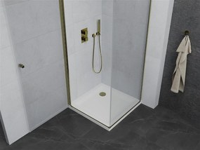 Mexen Pretoria sprchovací kút 80 x 80 cm, priehľadný, zlatý + plochá sprchová vanička-852-080-080-50-00-4010