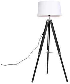 Stojaca lampa trojnožka čierna s tienidlom 45 cm ľanové biele