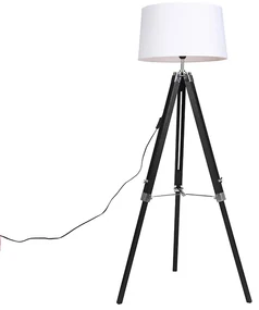 Stojaca lampa trojnožka čierna s tienidlom 45 cm ľanové biele