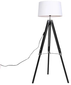 Stojatá lampa Tripod čierna s tienidlom 45cm ľanová biela