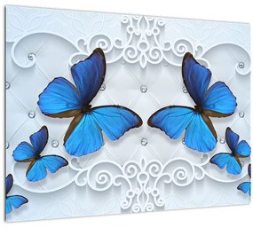 Sklenený obraz - Modré motýle (70x50 cm)