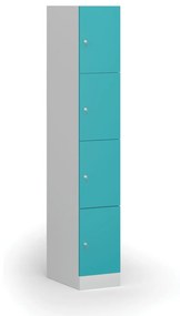 Šatníková skrinka s úložnými boxmi, 4 boxy, 1850 x 300 x 500 mm, cylindrický zámok, zelené dvere