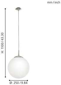 EGLO 85262 - Luster na lanku RONDO 1xE27/60W/230V pr. 25 cm biela