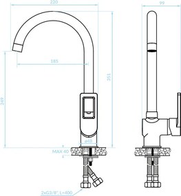 Kuchinox Kasja, stojanková drezová batéria s U-tvarovaným výtokom, béžová, LAV-BKN_468D