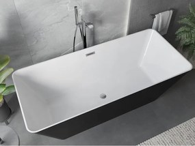 Mexen Velo Slim, voľne stojaca vaňa 170 × 75 cm, biela-čierna, chrómový prepad, 52811707575-01
