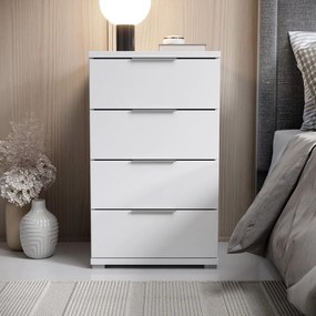 Nočný stolík/skrinka so 4 zásuvkami Smilla, výška 79 cm, biely