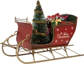Červená dekorácia vagón s darčekmi a stromčekom Merry Christmas - 30*15*22 cm