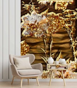 Fototapeta, Květiny ve zlatém brokátu - 150x210 cm