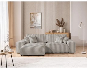 Svetlosivá menčestrová rozkladacia/s úložným priestorom rohová pohovka (ľavý roh) Sarina – Ropez