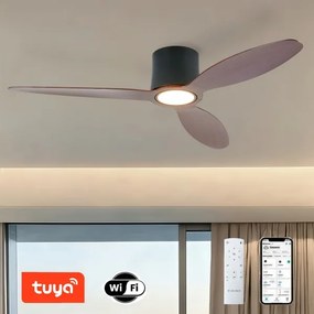ZEVENTI - stropný LED ventilátor VENTORA LED/24W/230V Wi-Fi Tuya čierna/orech + diaľkové ovládanie