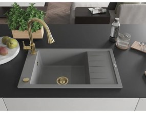 Mexen Elias, 1-komorový granitový drez 795x480x200 mm a drezová batéria Elia, šedá, 6511-71-670101-50