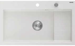 Mexen Omar, 1-komorový granitový drez 800x480x210 mm, chrómový sifón, biela, 6520801005-20