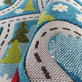 DY Modrý detský koberec s motívom mesta Color Kids 02 Rozmer: 150x200 cm