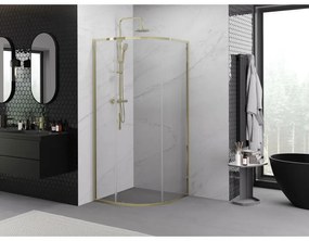 Mexen Exo, posuvný polkruhový sprchový kút 90 x 90 cm, číre sklo, zlatá, 8131-090-090-50-00
