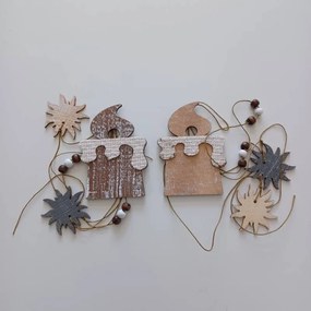 DECOLED Drevená záclona sviečka a snehové vločky, 7x11x52 cm