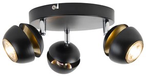 Moderné bodové svetlo 3-svetlo čierne so zlatým vnútrom - Buell Deluxe