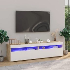 TV skrinky 2 ks s LED svetlami biela a dub sonoma 75x35x40 cm