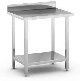 Nerezový pracovný stôl s policou a ohrádkou, 800 x 600 x 850 mm