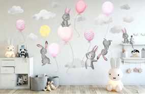 Nádherná pastelová nálepka na stenu poletujúce zajačiky na zasnívanej oblohe 60 x 120 cm