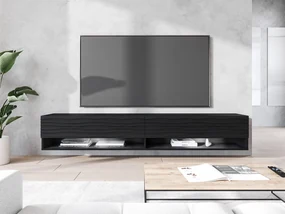 TV stolík/skrinka Adenik 180 MDF, Farby: čierny grafit / čierna fala, Osvetlenie: osvetlenie LED RGB - farebné
