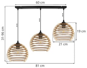 Závesné svietidlo Timber, 3x drevené tienidlo, n