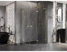 Mexen Lunar, L pravý polkruhový sprchový kút 90 x 80 cm, 8mm číre sklo, zlatý matný profil, 833L-090P-080L-55-00