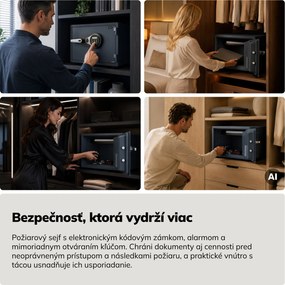 Domáci trezor ohňovzdorný, do kancelárie, elektronický zámok na kód, 495x350x390 mm: BERNARD