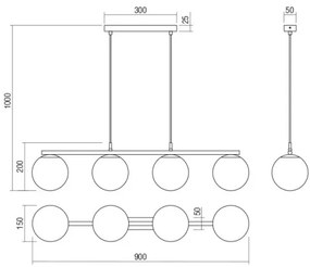 Redo 01-3156 - Luster na lanku BOWLING 4xE27/42W/230V čierna
