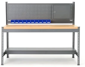 Dielenský stôl COMBO s panelom na náradie a skrinkou, 1840x775x1530 mm
