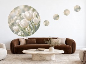 Biele tulipány v kruhu jemné tulipánové nálepky na stenu do obývačky arch 46 x 46 cm