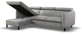 Rozkladacia rohová sedacia súprava do tvaru L s úložným priestorom NISA, sivá, ľavé prevedenie