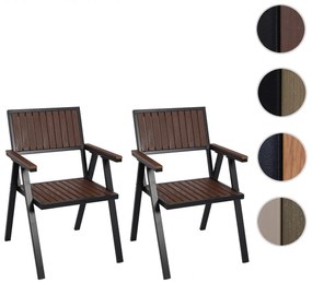 Set 2 záhradných stoličiek HWC-J95, hliník imitácia dreva - rám šampanské, sivá