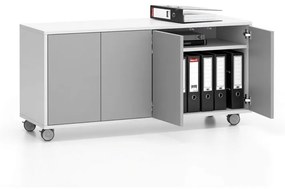 Pojazdná skrinka na kolieskach s dverami LAYERS, dlhá, 1200 x 400 x 575 mm, biela / sivá