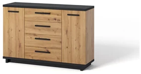 Komoda Indi K2D4SZ (dub artisan + čierna matná + dub artisan). Akcia -20%. Vlastná spoľahlivá doprava až k Vám domov. 1051741