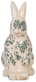 Keramická dekorácia králik so zelenými kvetmi Tien French M - 13*10*21 cm
