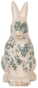 Keramická dekorácia králik so zelenými kvetmi Tien French M - 13*10*21 cm