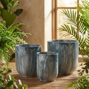Sada 3 ks keramických květináčů NEVA MARBLE IV modrá/šedá