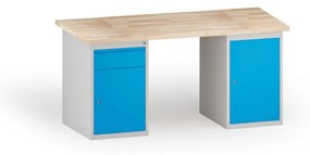 Dielenský stôl KOVONA, 1 závesná skrinka a 1 skrinka so zásuvkou na náradie, buková škárovka, 1700 mm