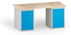 Dielenský stôl KOVONA, 1 závesná skrinka a 1 skrinka so zásuvkou na náradie, buková škárovka, 1700 mm