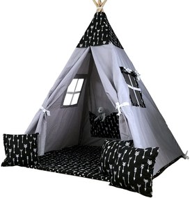 Detský stan TEEPEE (TÍPÍ) ŠÍPY s doplnkami - sivý / čierny