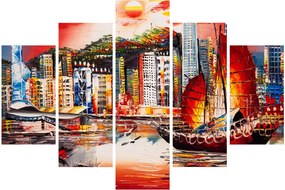 Obrázok - Victoria Harbor, Hong Kong, olejomaľba (150x105 cm)