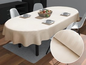 Biante Damaškový oválny obrus Atlas Grádl DM-016 Krémový - pásiky 2 cm 140x220 cm